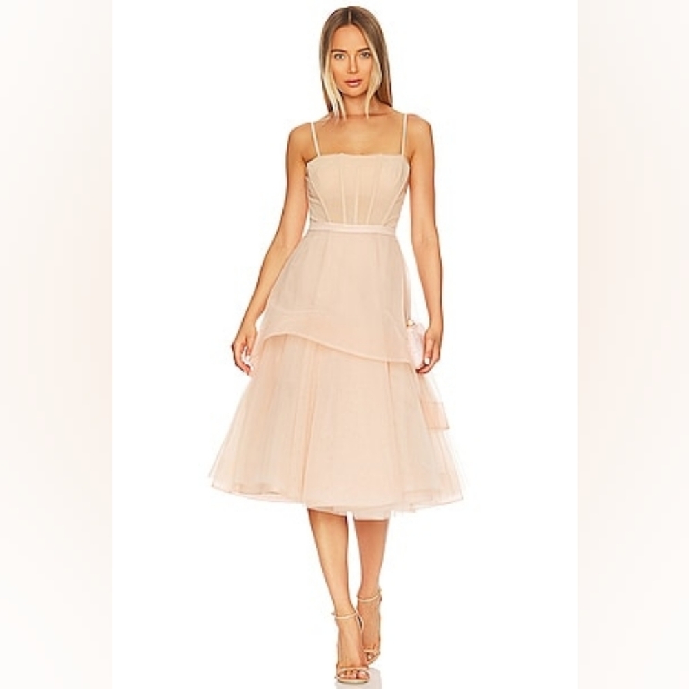 BCBGMaxAzria Blush Tiered Tulle Midi Dress
